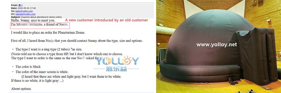 Client's feedback of inflatable planetarium movie dome